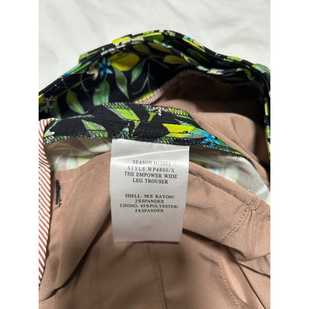 Wildfang Women The Empower Wide Leg Trouser Lemon Print Black Yellow Pants Sz 10 - Picture 6 of 7